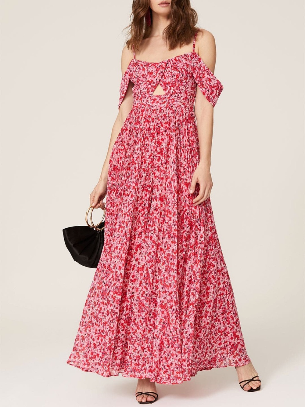 Fame and Partners Pink Floral Cold-Shoulder Maxi Jumpsuit